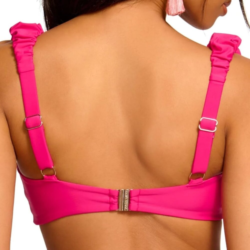 NEW Ramy Brook - L Rachel Bikini Top Ruched Straps In Perfect Pink - Picture 2 of 6